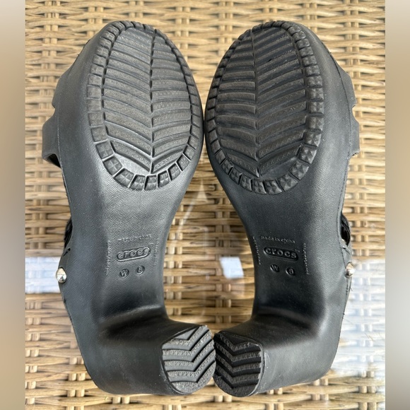 Crocs Sandals Heels Womens 8 Cyprus IV Black Chunky Slide Slip-On Shoes Comfort - Picture 7 of 8